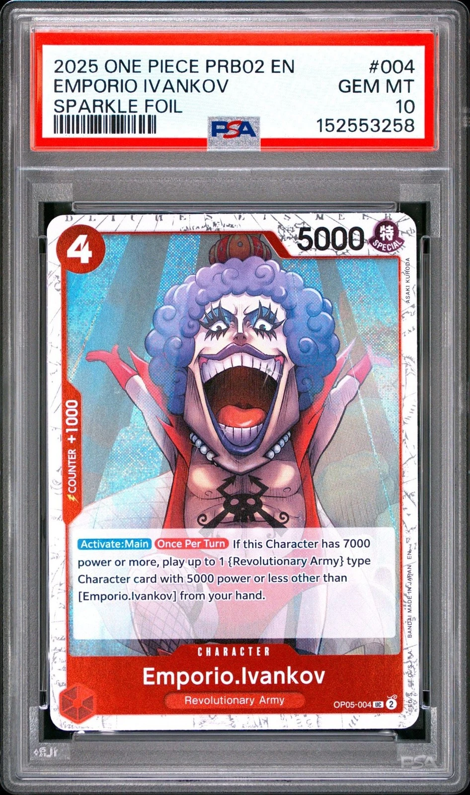 Graded 2025 One Piece Emporio Ivankov 004 Trading Card Game PSA 10 Gem Mint
