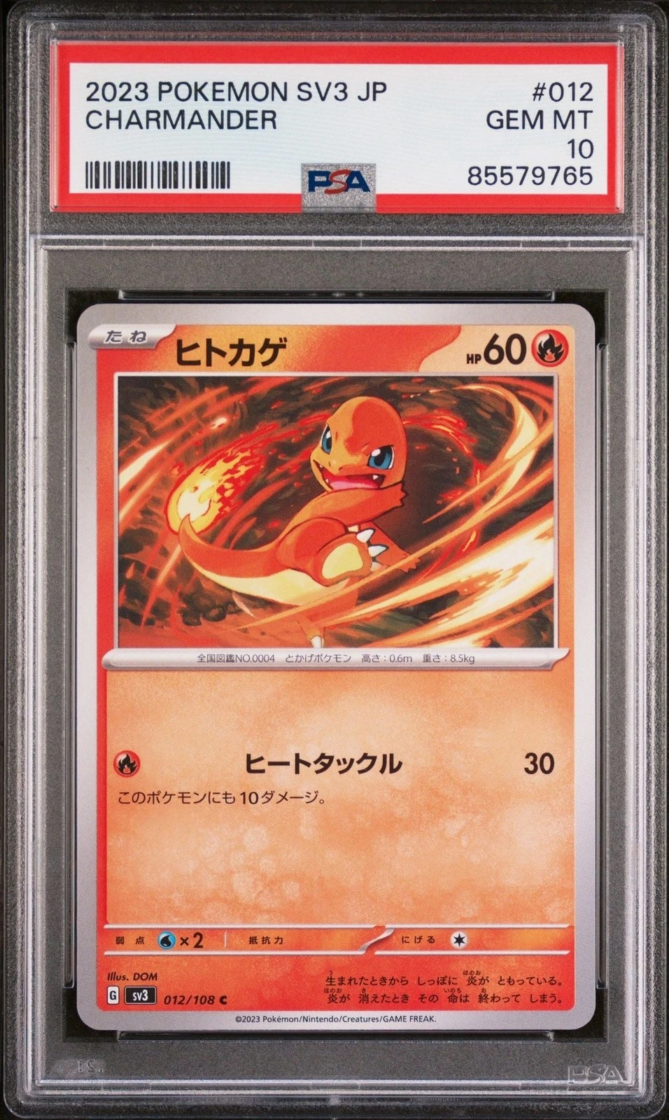 Graded 2023 Pokemon JP Charmander #012 Ruler of the Black Flame Card PSA 10