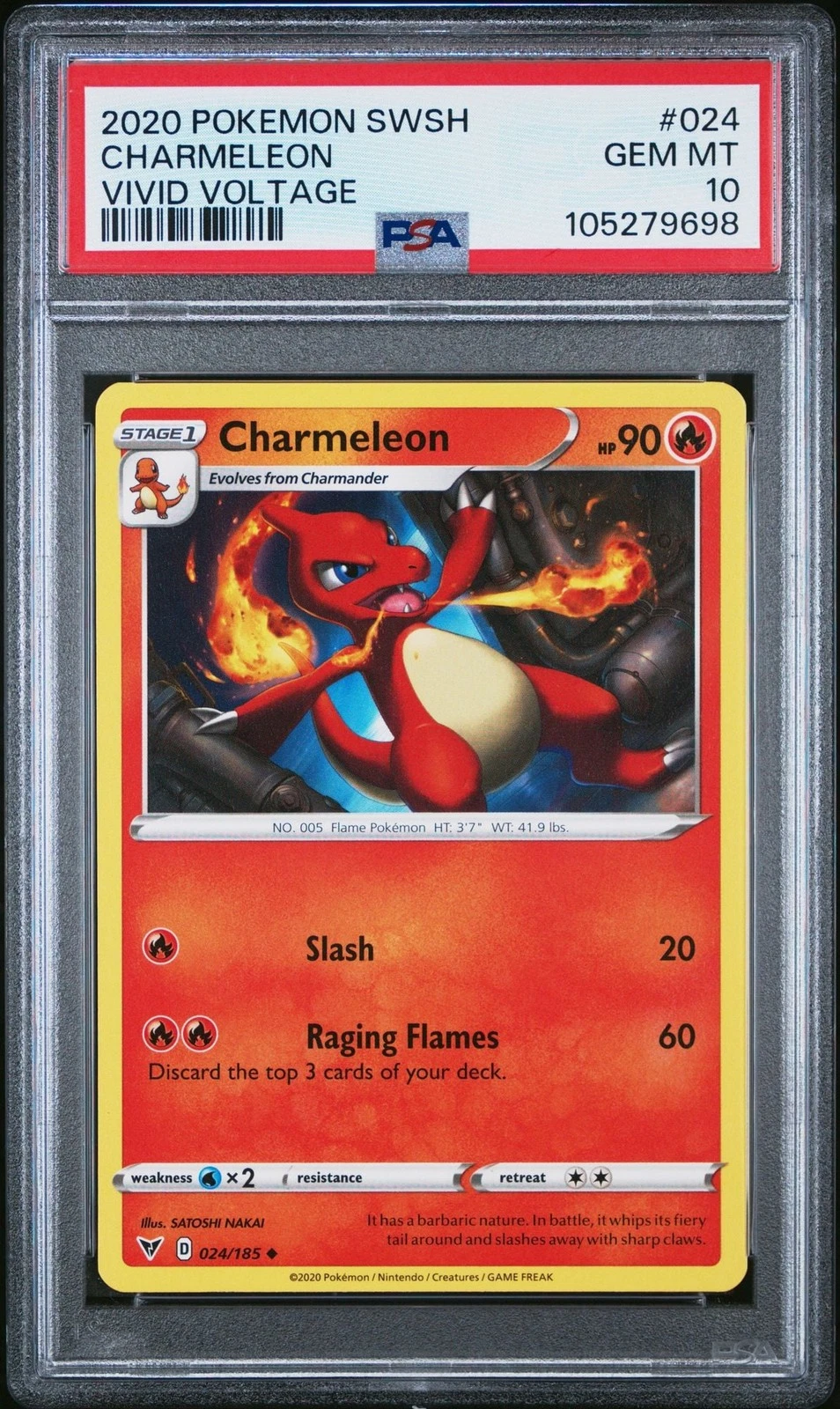 Graded 2025 Pokemon SWSH Charmeleon #024 Vivid Voltage Card PSA 10 Gem Mint