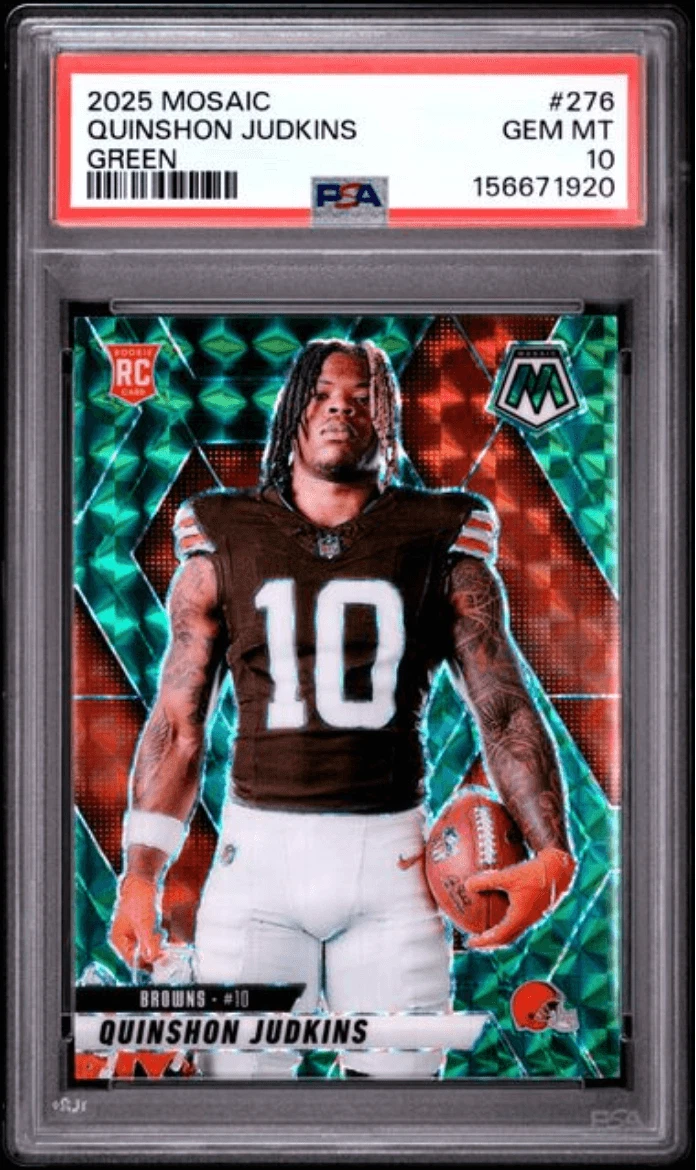 Graded 2025 Mosaic Quinshon Judkins #271 Green Rookie Football Card PSA 10