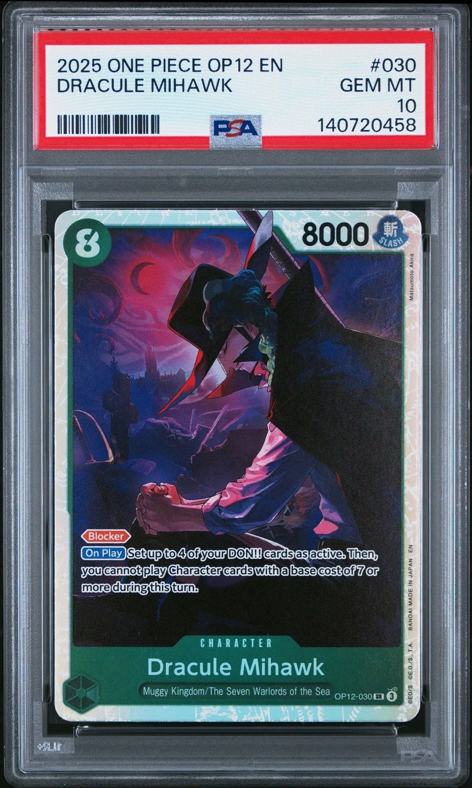 Graded 2025 One Piece Dracule Mihawk 030 OP12 Trading Card PSA 10 Gem Mint