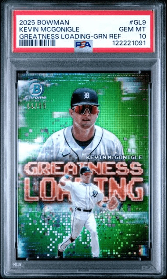 Graded 2025 Bowman Kevin McGonigle #GL9 Green REF /99 Rookie Card PSA 10