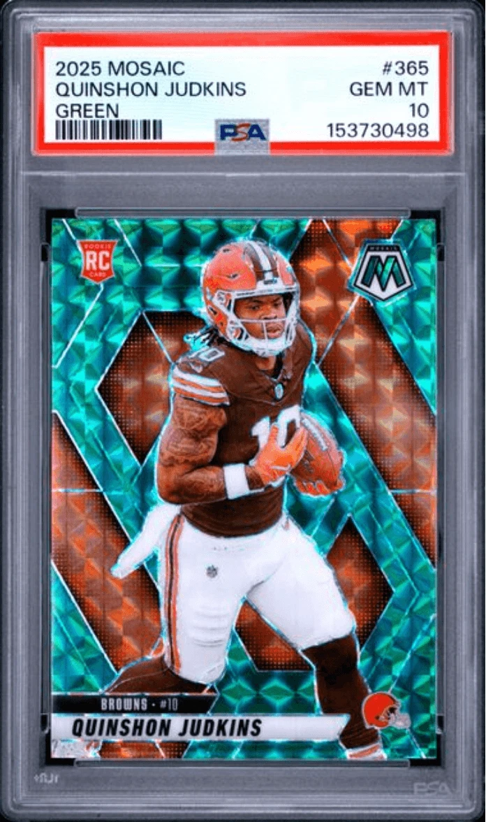 Graded 2025 Mosaic Quinshon Judkins #365 Green Rookie Football Card PSA 10