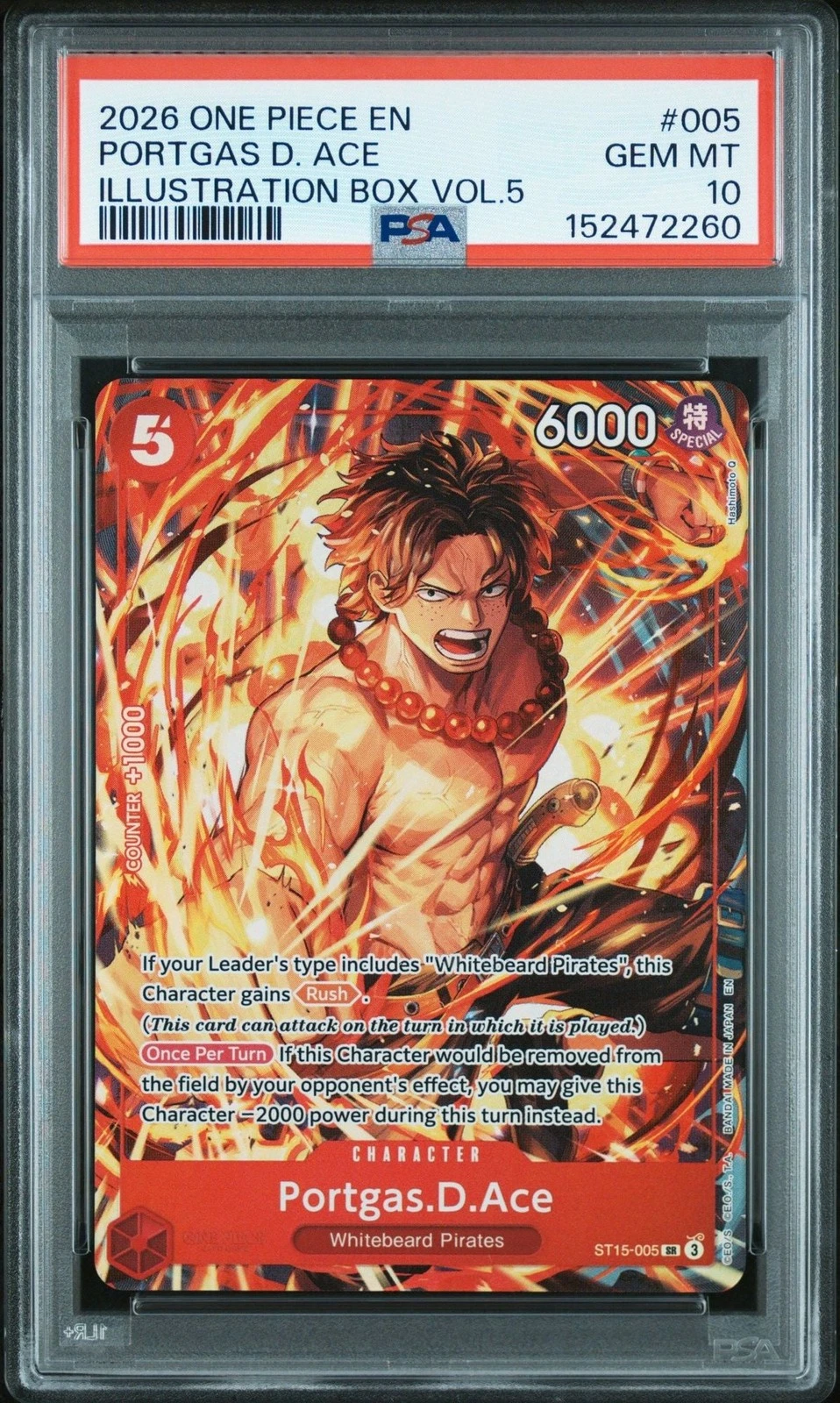 Graded 2026 One Piece Portgas D Ace #005 ST15 Trading Card PSA 10 Gem Mint