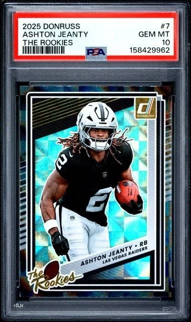 Graded 2025 Donruss Ashton Jeanty #7 The Rookies RC Football Card PSA 10