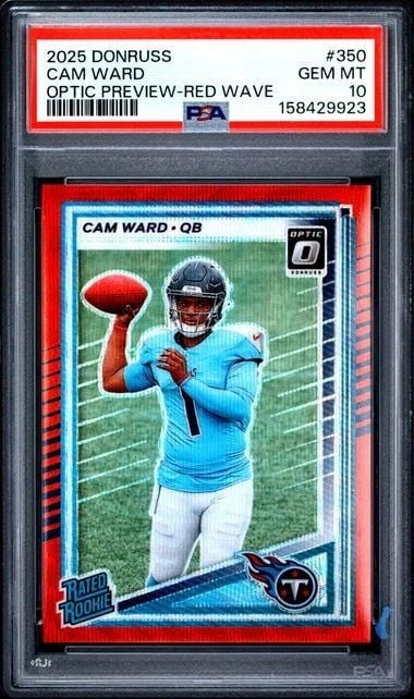 Graded 2025 Panini Donruss Cam Ward #350 Red Wave RC PSA 10 Gem Mint