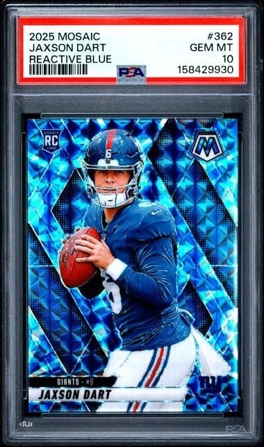 Graded 2025 Panini Mosaic Jaxson Dart #362 Reactive Blue RC PSA 10 Gem Mint