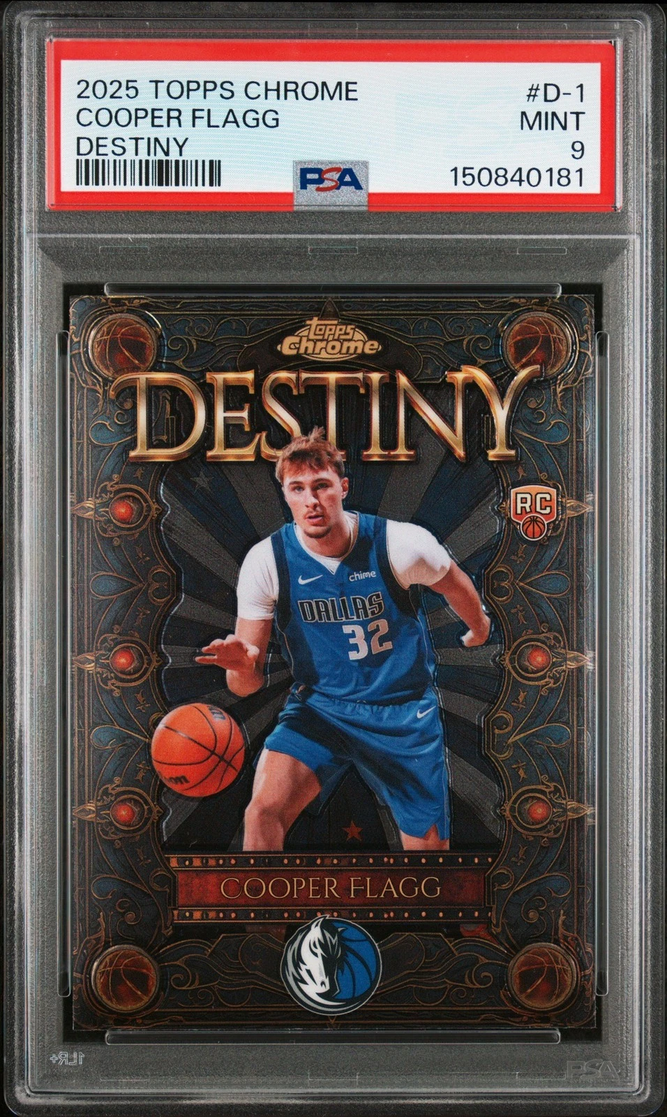 Graded 2025 Topps Chrome Cooper Flagg #D1 Destiny RC Basketball Card PSA 9