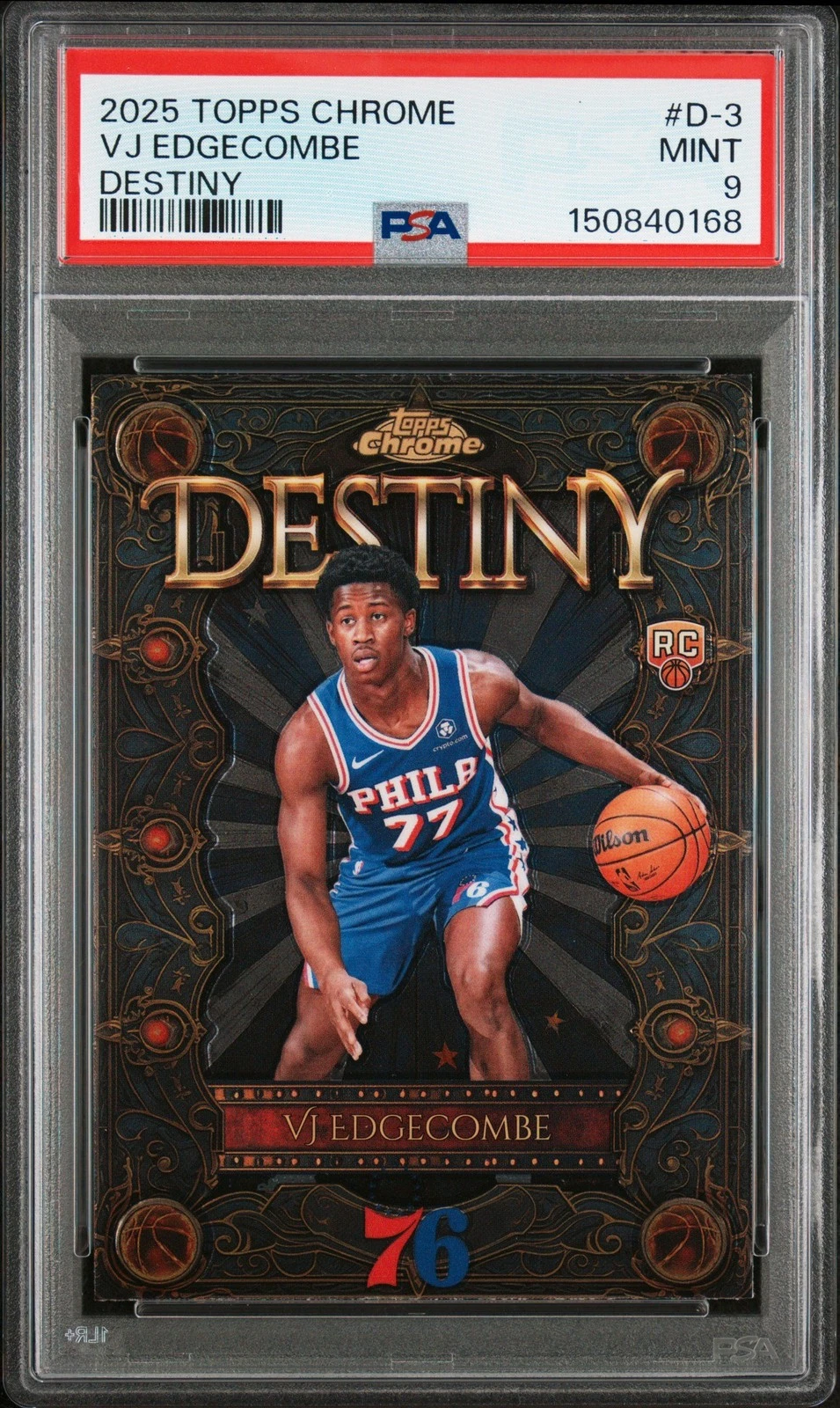 Graded 2025 Topps Chrome VJ Edgecombe #D3 Destiny RC Basketball Card PSA 9