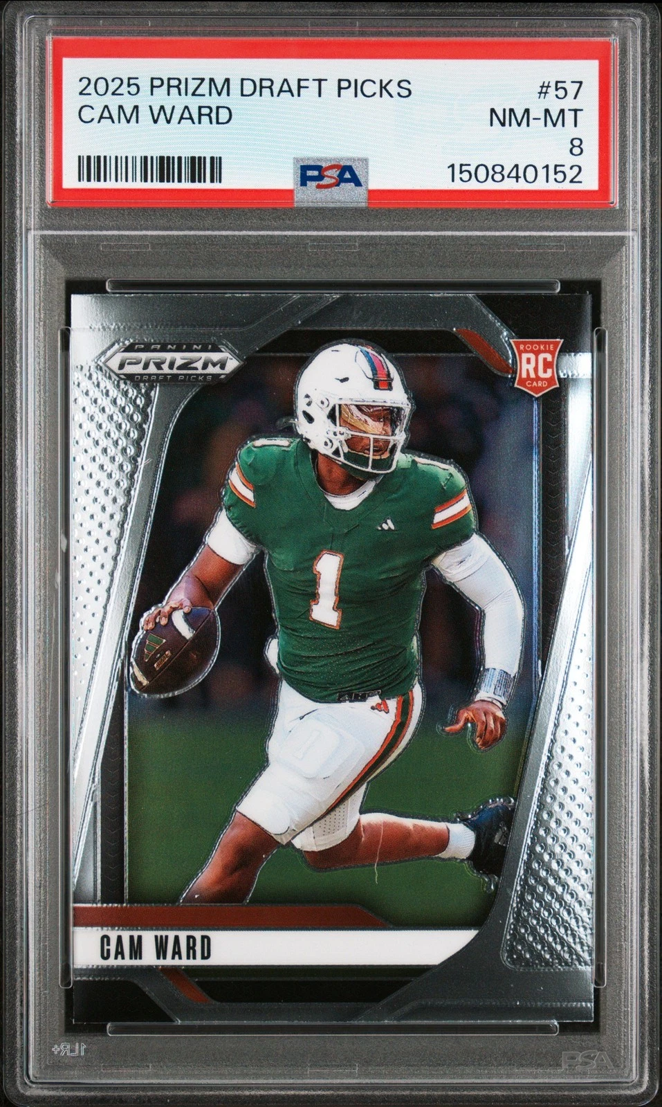Graded 2025 Prizm DP Cam Ward #57 Rookie RC Football Card PSA 8