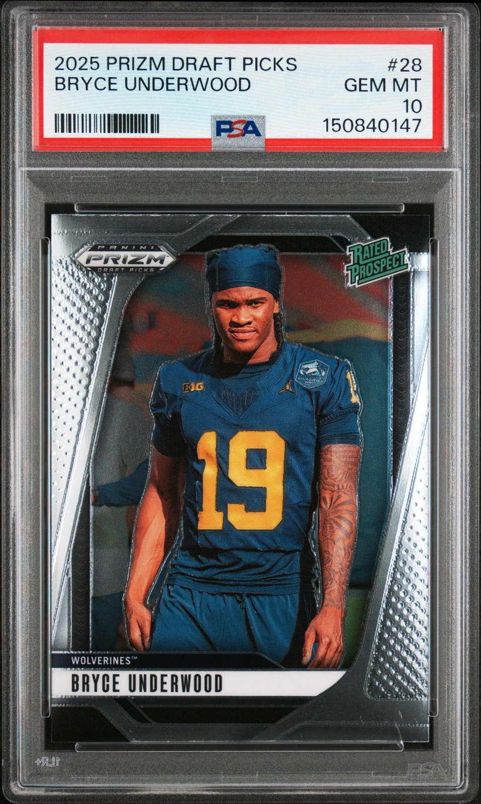 Graded 2025 Prizm DP Bryce Underwood #28 Rookie RC Football Card PSA 10