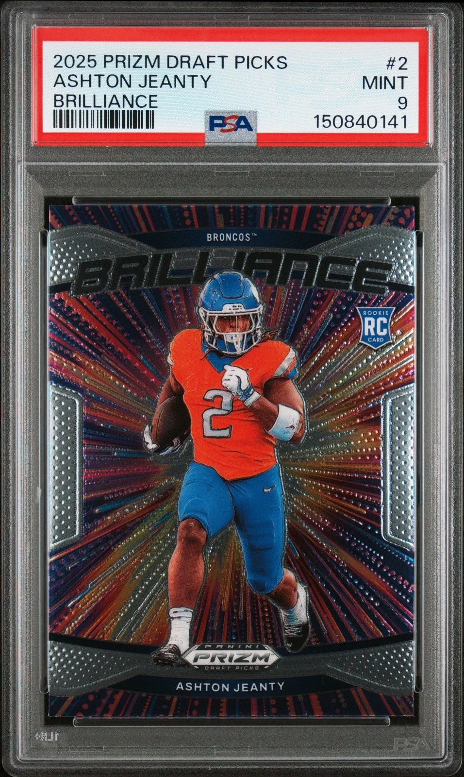 Graded 2025 Prizm DP Ashton Jeanty #2 Brilliance RC Football Card PSA 9