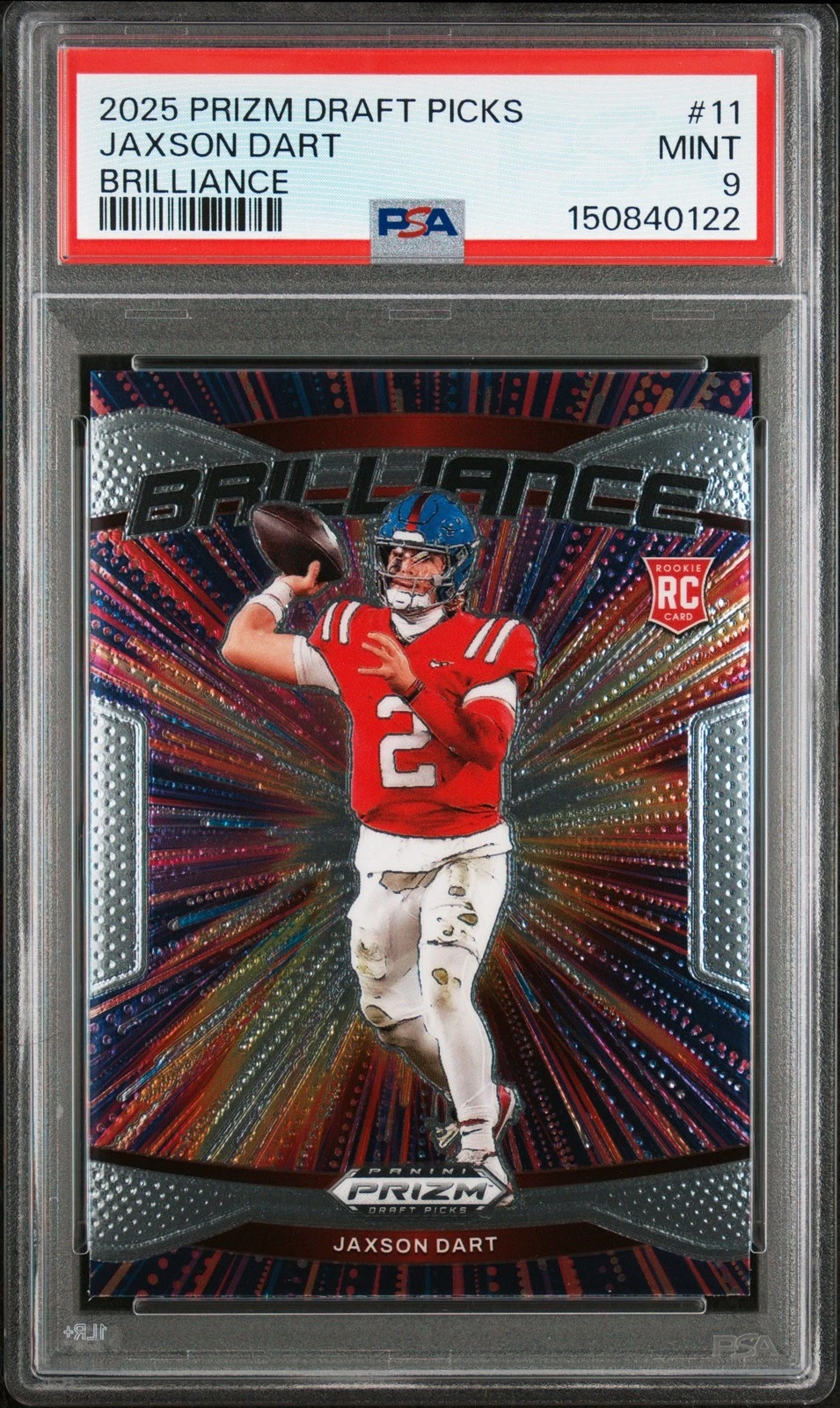 Graded 2025 Prizm DP Jaxson Dart #11 Brilliance RC Football Card PSA 9