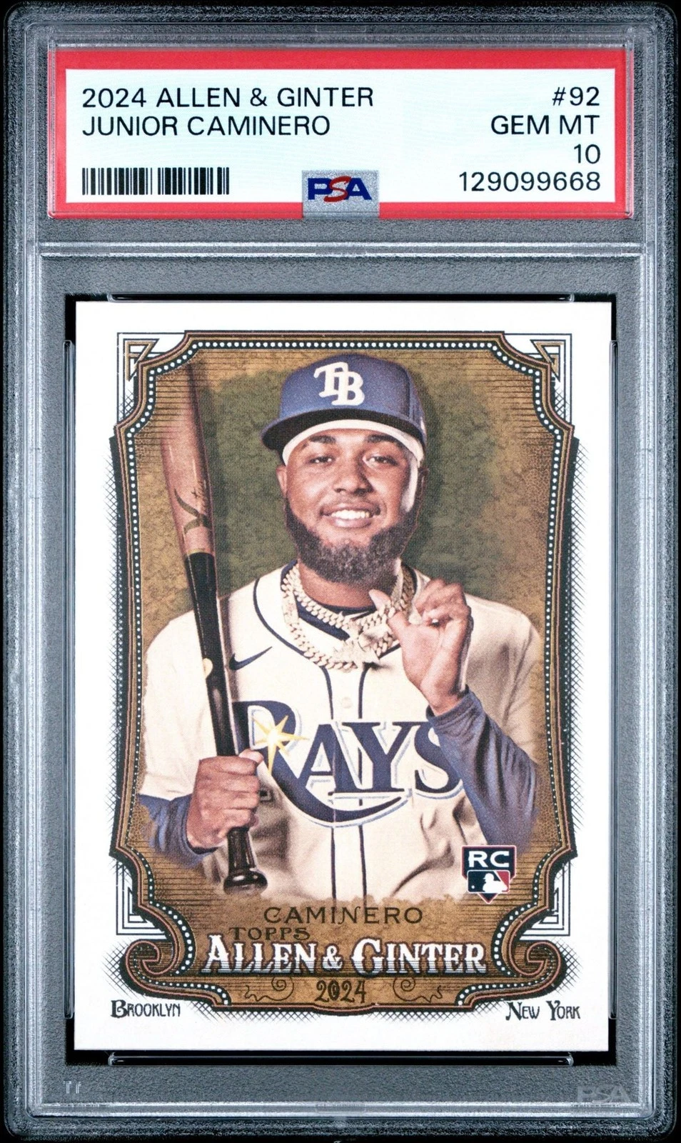Graded 2024 Topps Allen & Ginter Junior Caminero #92 Rookie RC Card PSA 10