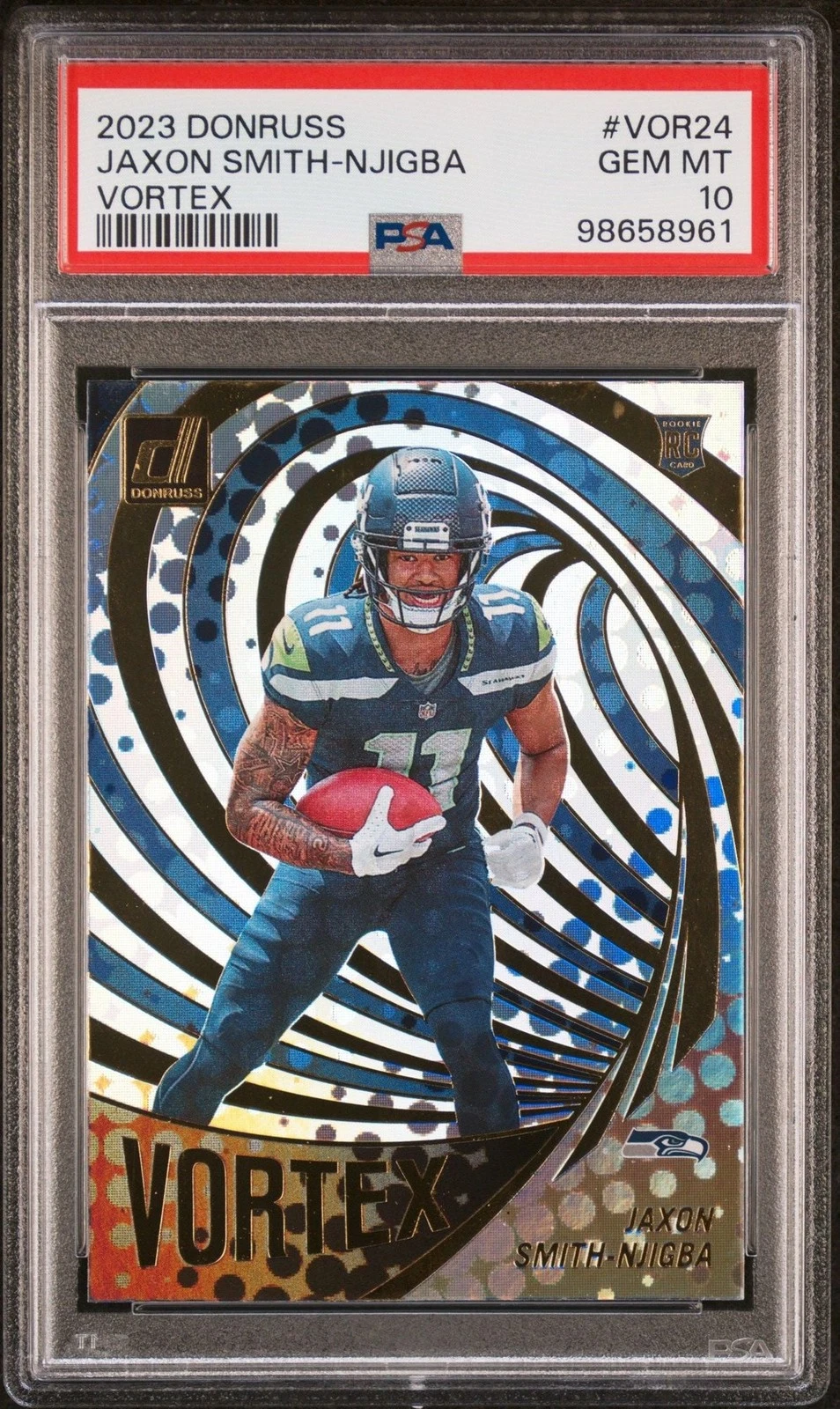Graded 2023 Donruss Jaxon Smith Njigba #VOR24 Vortex Rookie RC Card PSA 10