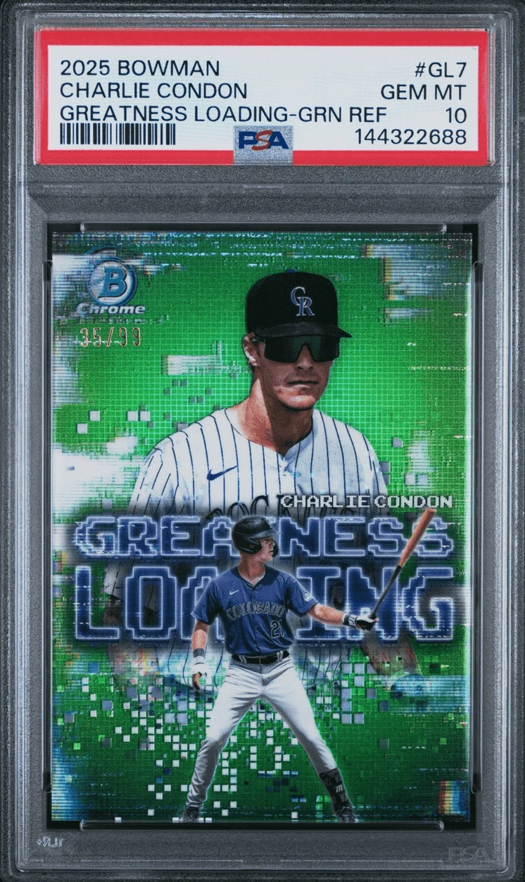 Graded 2025 Bowman Charlie Condon #GL7  Green Refractor /99 RC Card PSA 10