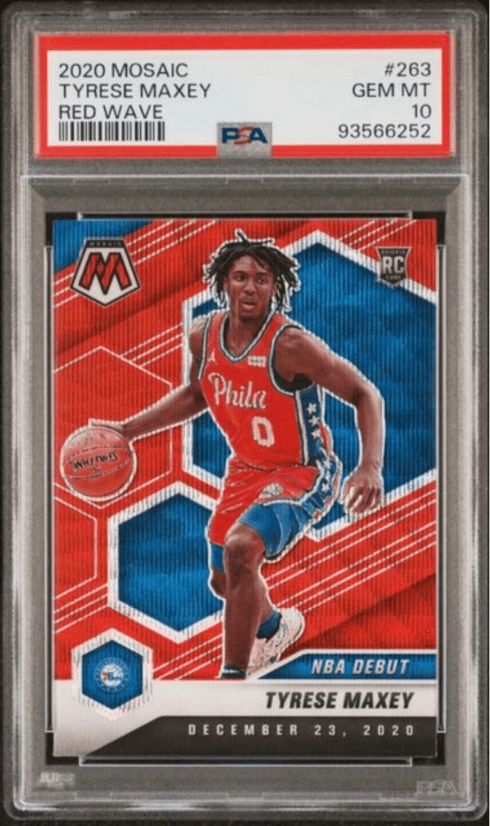Graded 2020 Mosaic Tyrese Maxey #263 Red Wave Rookie Basketball Card PSA 10
