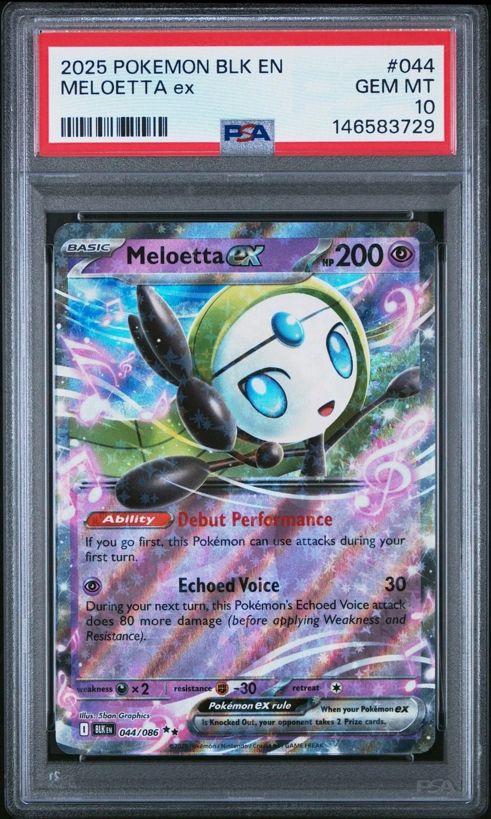 Graded 2025 Pokemon Meloetta ex 044 BLK Trading Card Game PSA 10 Gem Mint