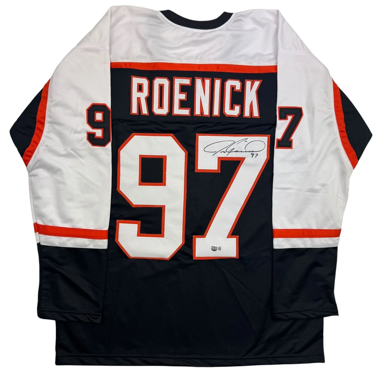 Autographed/Signed Jeremy Roenick Philadelphia Black Hockey Jersey BAS COA