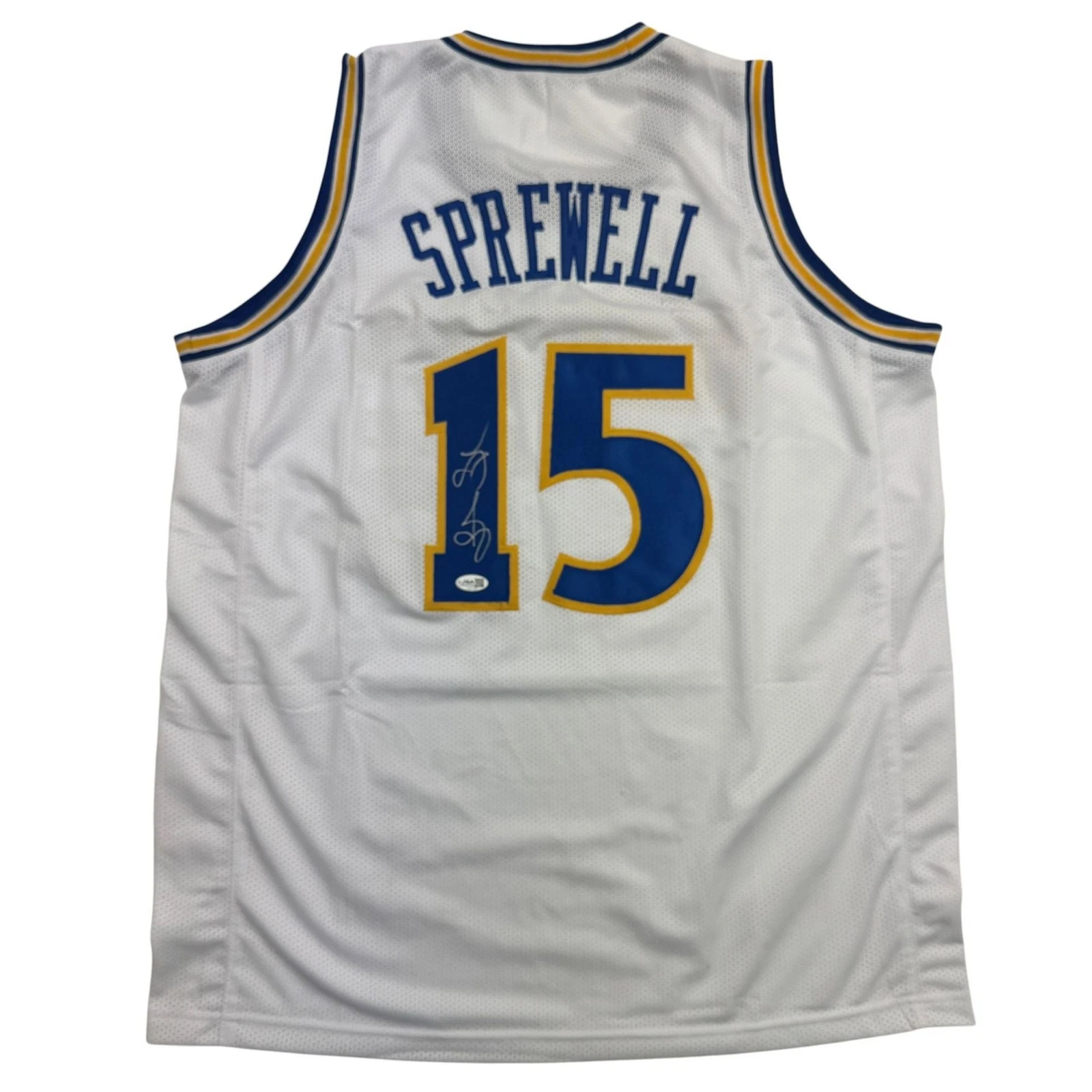 Autographed/Signed Latrell Sprewell Golden State White Jersey JSA COA