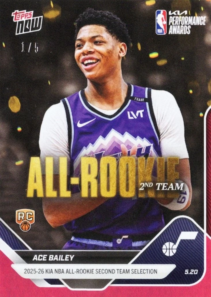 2025 Topps Now Ace Bailey #AR07 Red Foil /5 Rookie RC Basketball Card