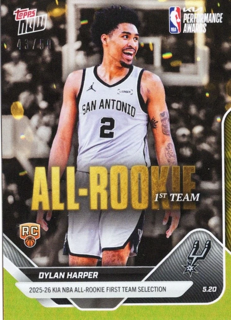 2025 Topps Now Dylan Harper #AR04 Gold Foil /50 Rookie RC Basketball Card