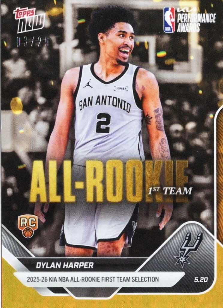 2025 Topps Now Dylan Harper #AR04 Orange Foil /25 Rookie RC Basketball Card