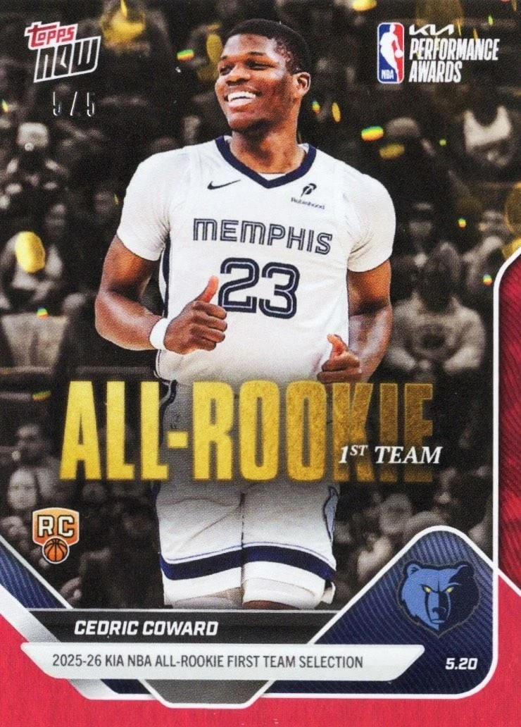 2025 Topps Now Cedric Coward #AR05 Red Foil /5 Rookie RC Basketball Card