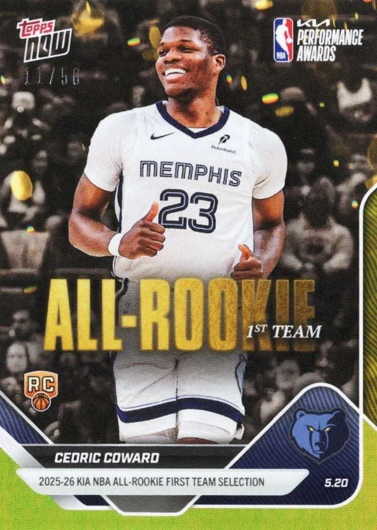 2025 Topps Now Cedric Coward #AR05 Gold Foil /50 Rookie Basketball Card