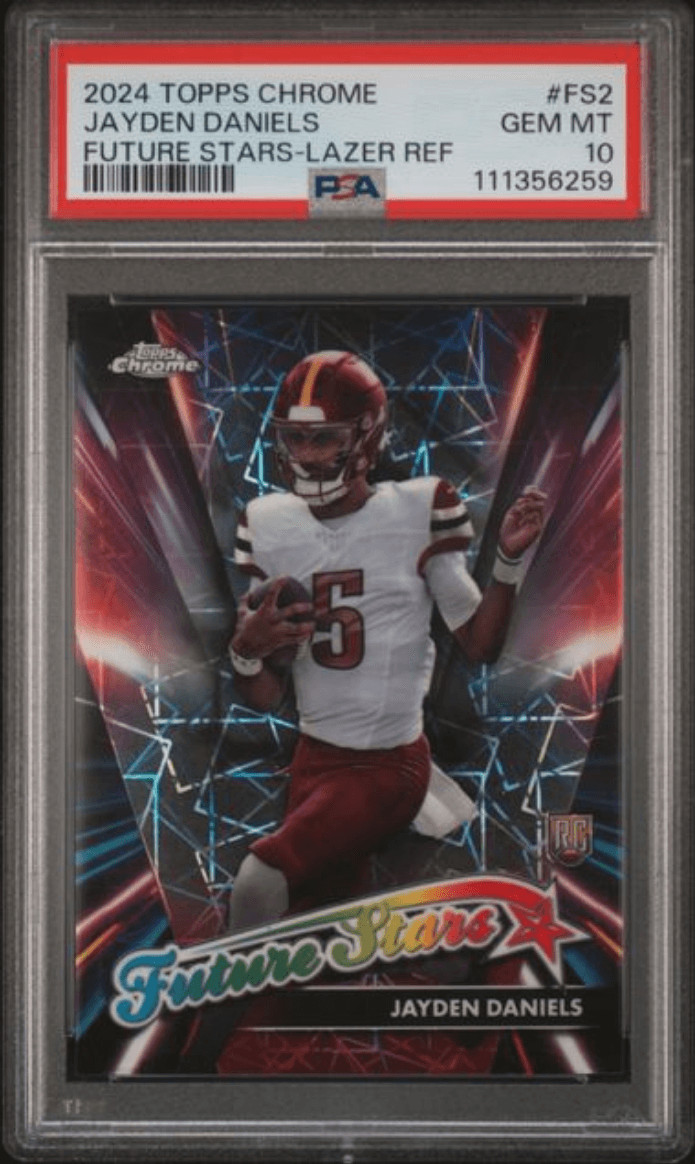 Graded 2024 Topps Chrome Jayden Daniels #FS2 Lazer Refractor RC Card PSA 10
