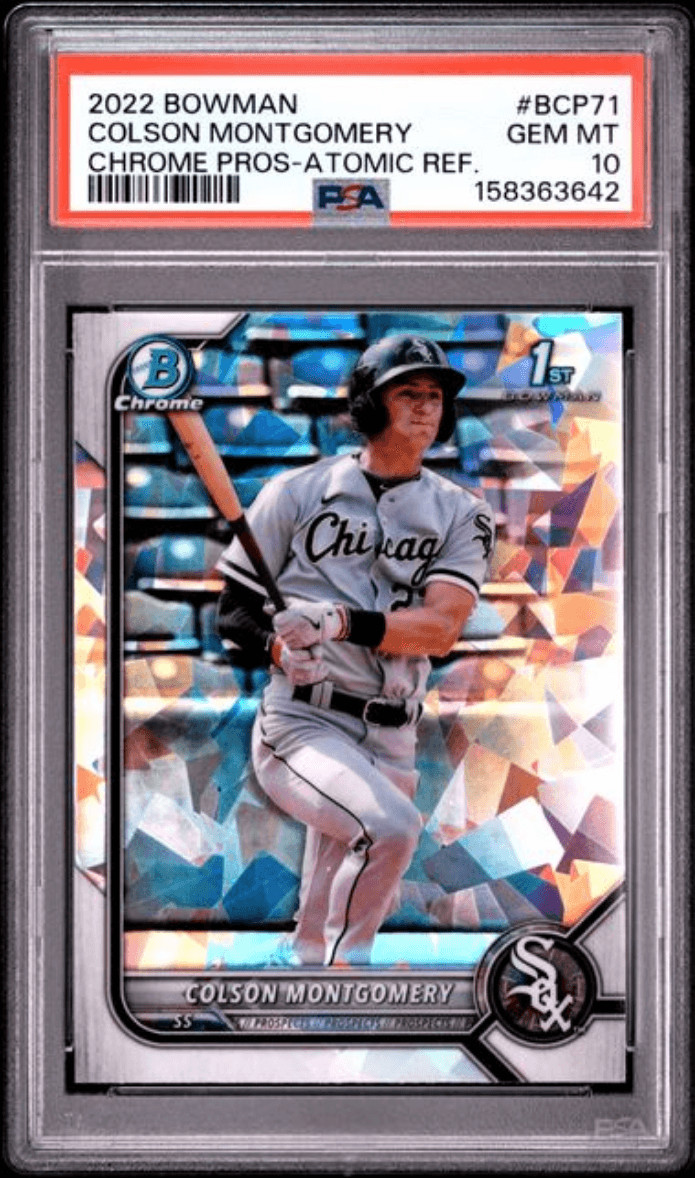 Graded 2022 Bowman Colson Montgomery #BCP71 Atomic Refractor RC Card PSA 10