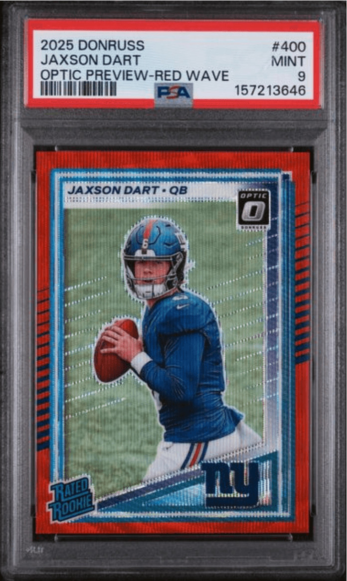 Graded 2025 Donruss Jaxson Dart #400 Red Wave Rookie RC Football Card PSA 9