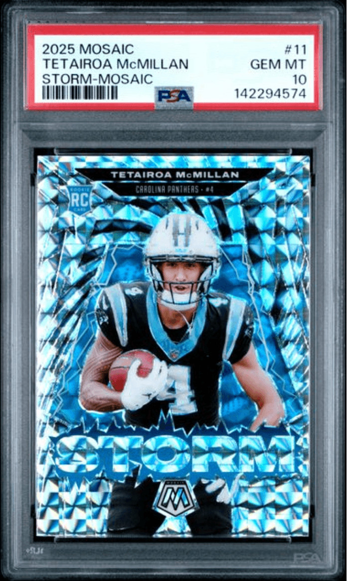 Graded 2025 Mosaic Tetairoa McMillan #11 Storm Mosaic Rookie RC Card PSA 10