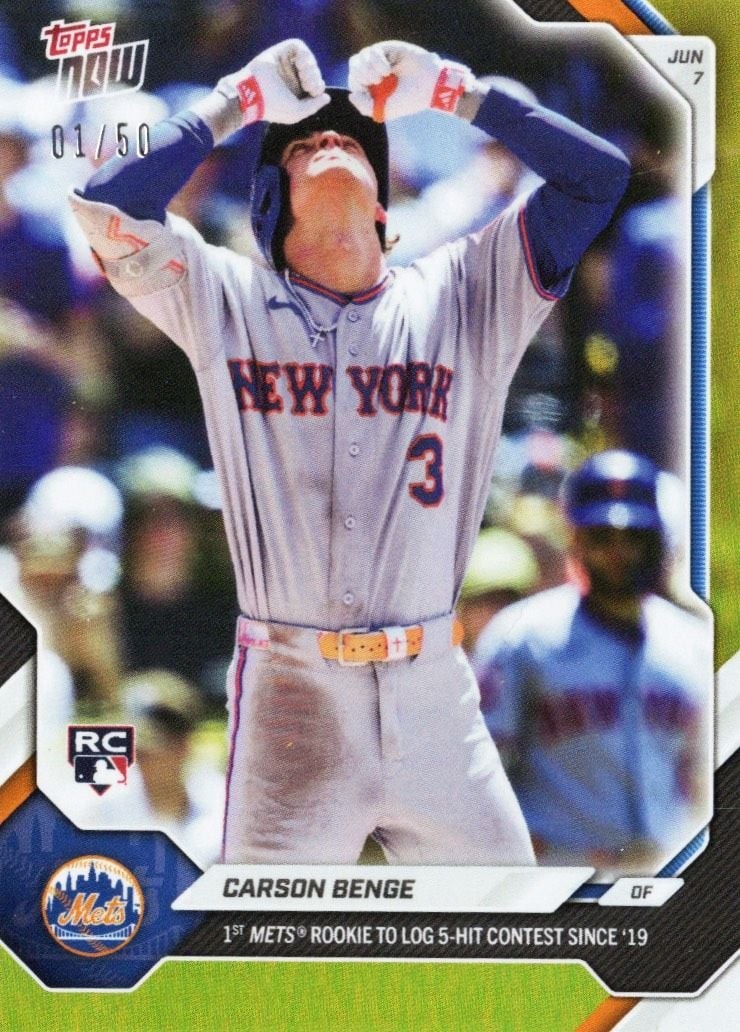 2026 Topps Now Carson Benge #301 Gold Foil /50 Rookie RC Baseball Card
