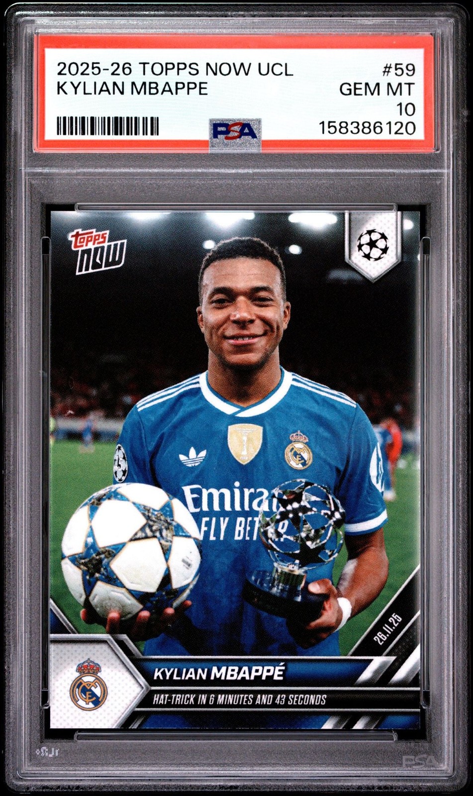 Graded 2025 Topps Now UCL Kylian Mbappe #59 Champions League Card PSA 10