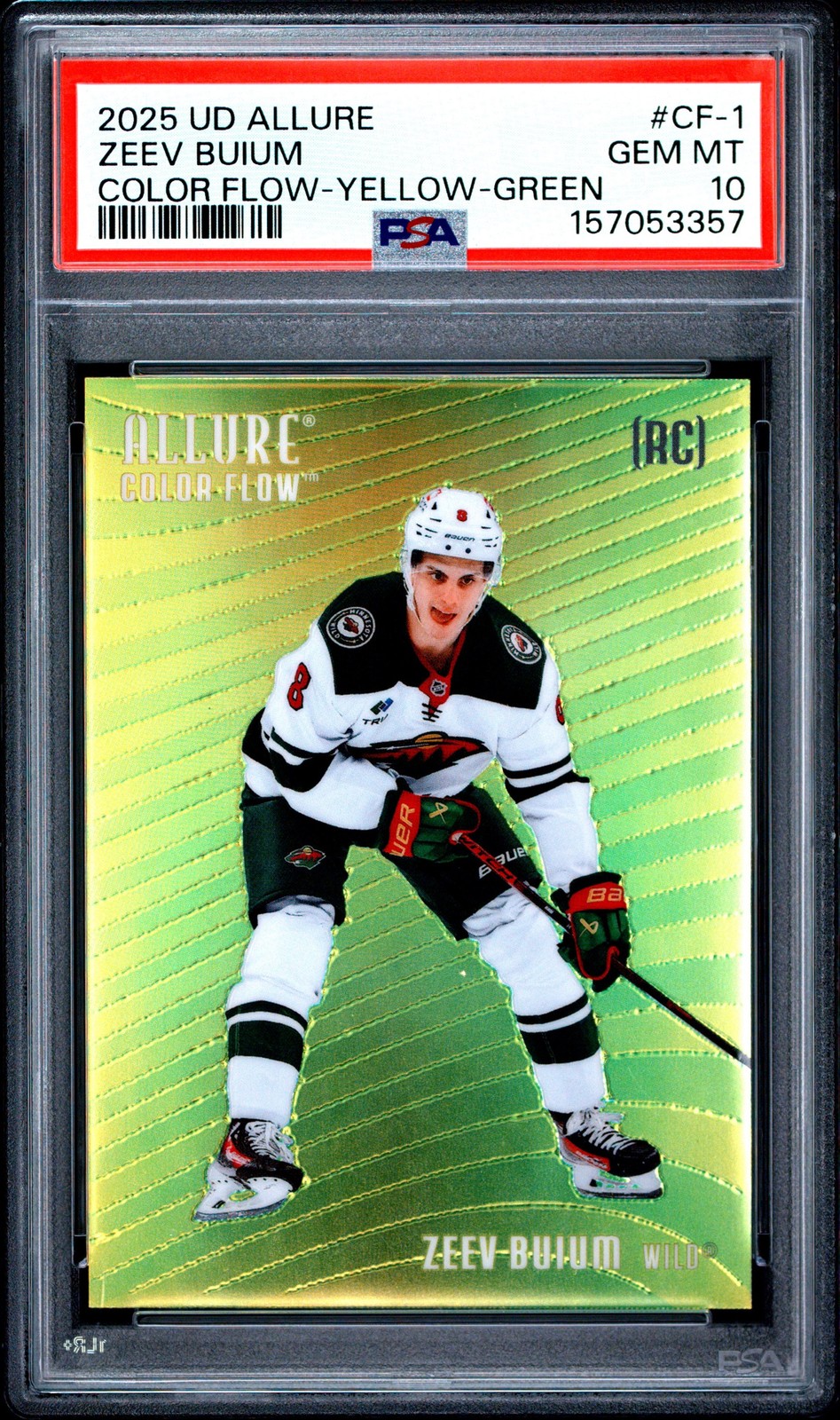 Graded 2025 UD Allure Zeev Buium #CF1 Yellow-Green Rookie RC Card PSA 10