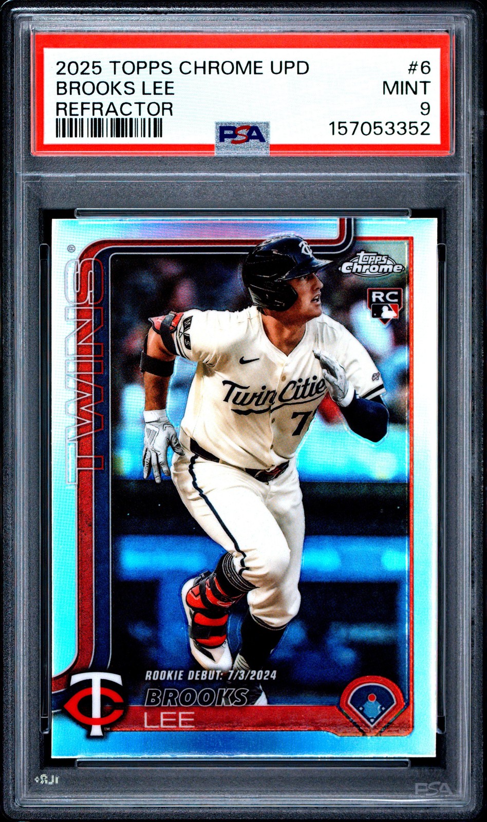 Graded 2025 Topps Chrome Update Brooks Lee #USC6 Refractor RC Card PSA 9