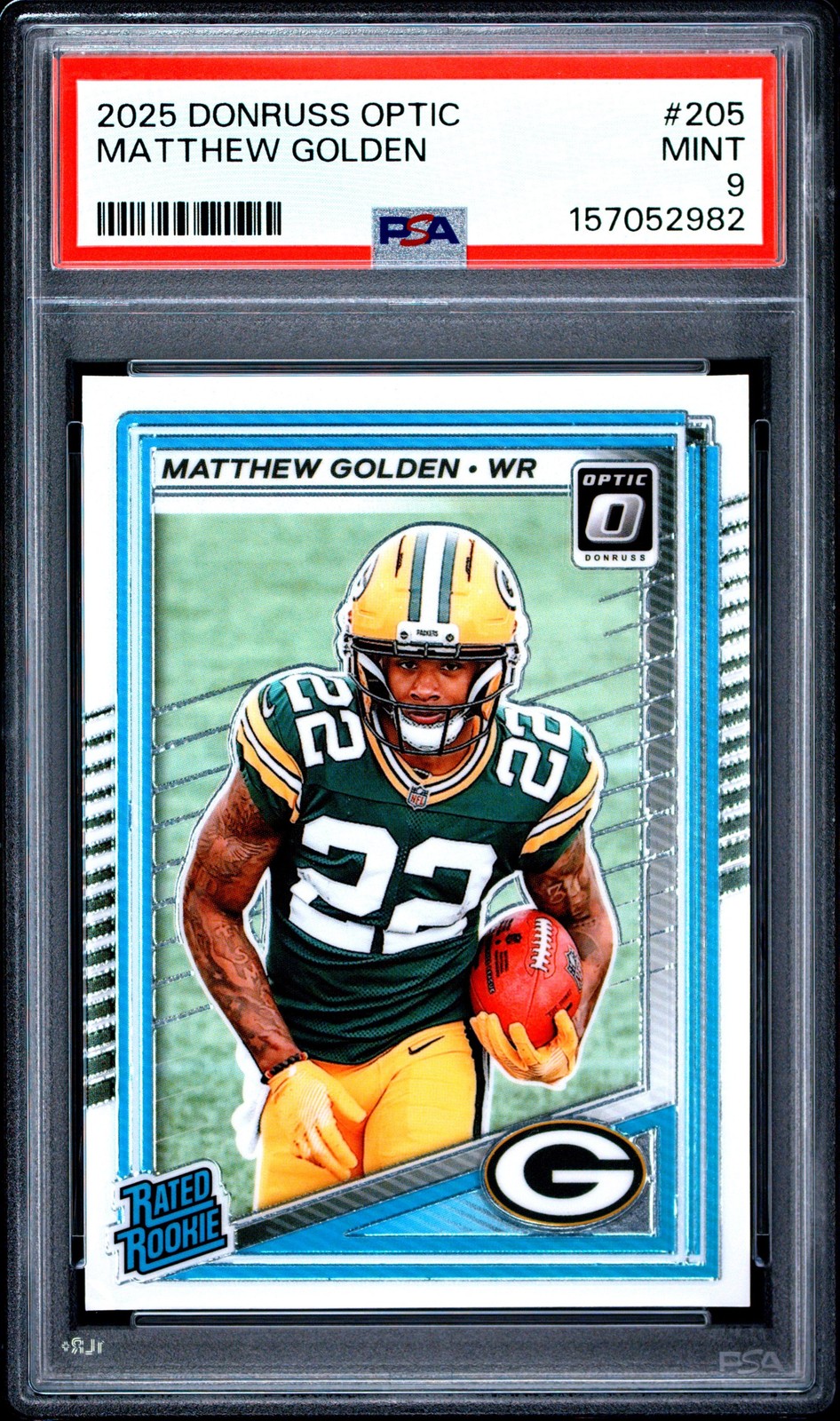 Graded 2025 Panini Donruss Optic Matthew Golden #205 Rookie RC Card PSA 9