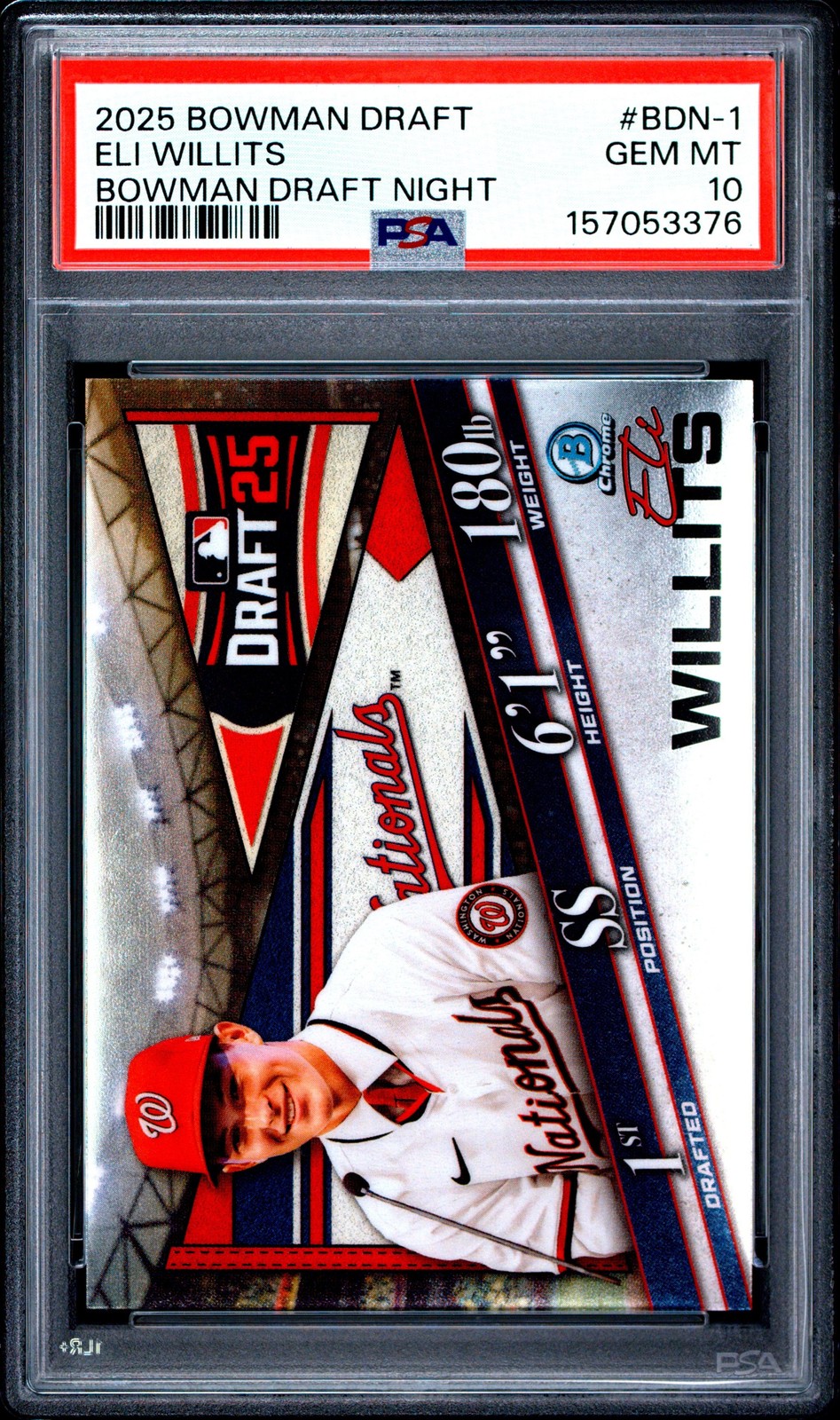 Graded 2025 Topps Bowman Draft Eli Willits #BDN1 Draft Rookie Card PSA 10
