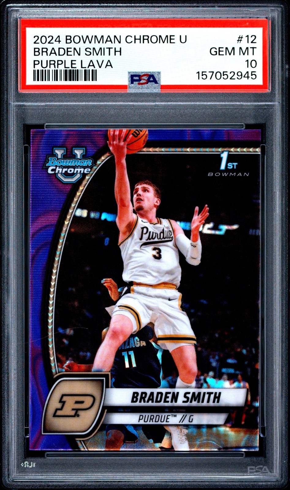Graded 2024 Bowman U Chrome Braden Smith #12 Purple Lava Rookie Card PSA 10