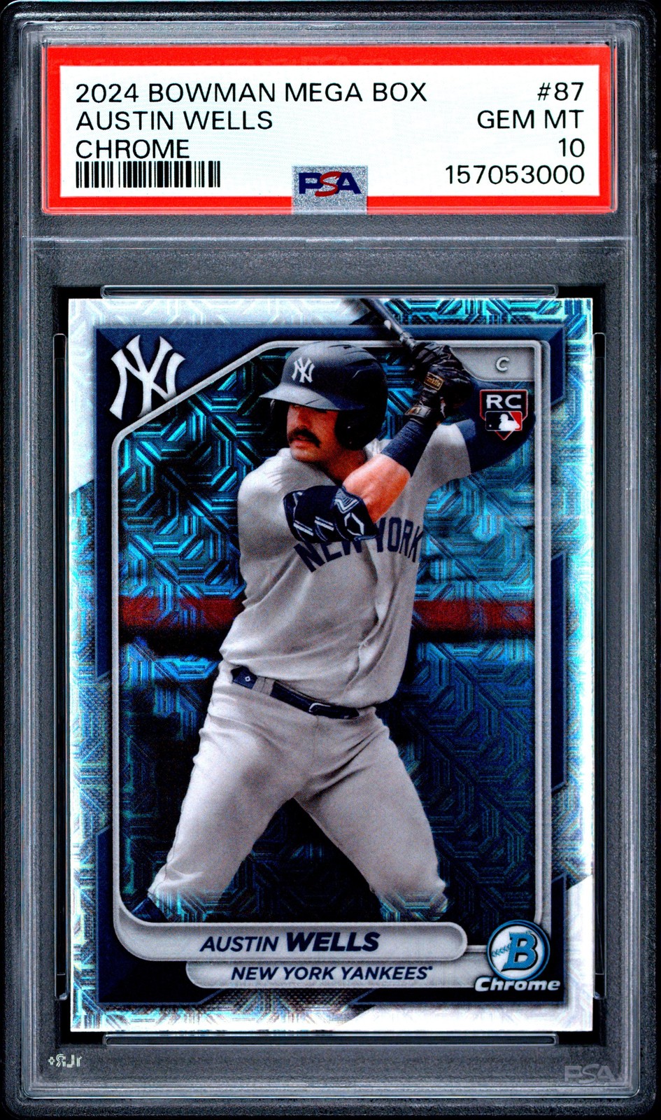 Graded 2024 Bowman Austin Wells #87 Mega Box Chrome Rookie RC Card PSA 10