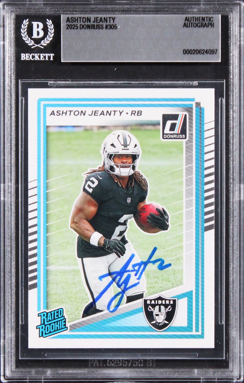 Raiders Ashton Jeanty Authentic Signed 2025 Donruss #305 Rookie Card BAS Slabbed