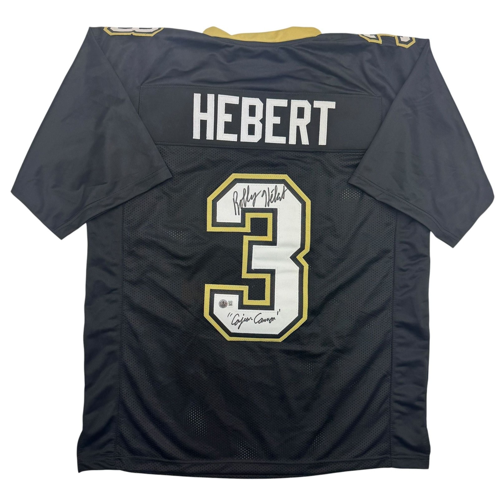 Autographed/Signed Bobby Hebert New Orleans Black Football Jersey BAS COA