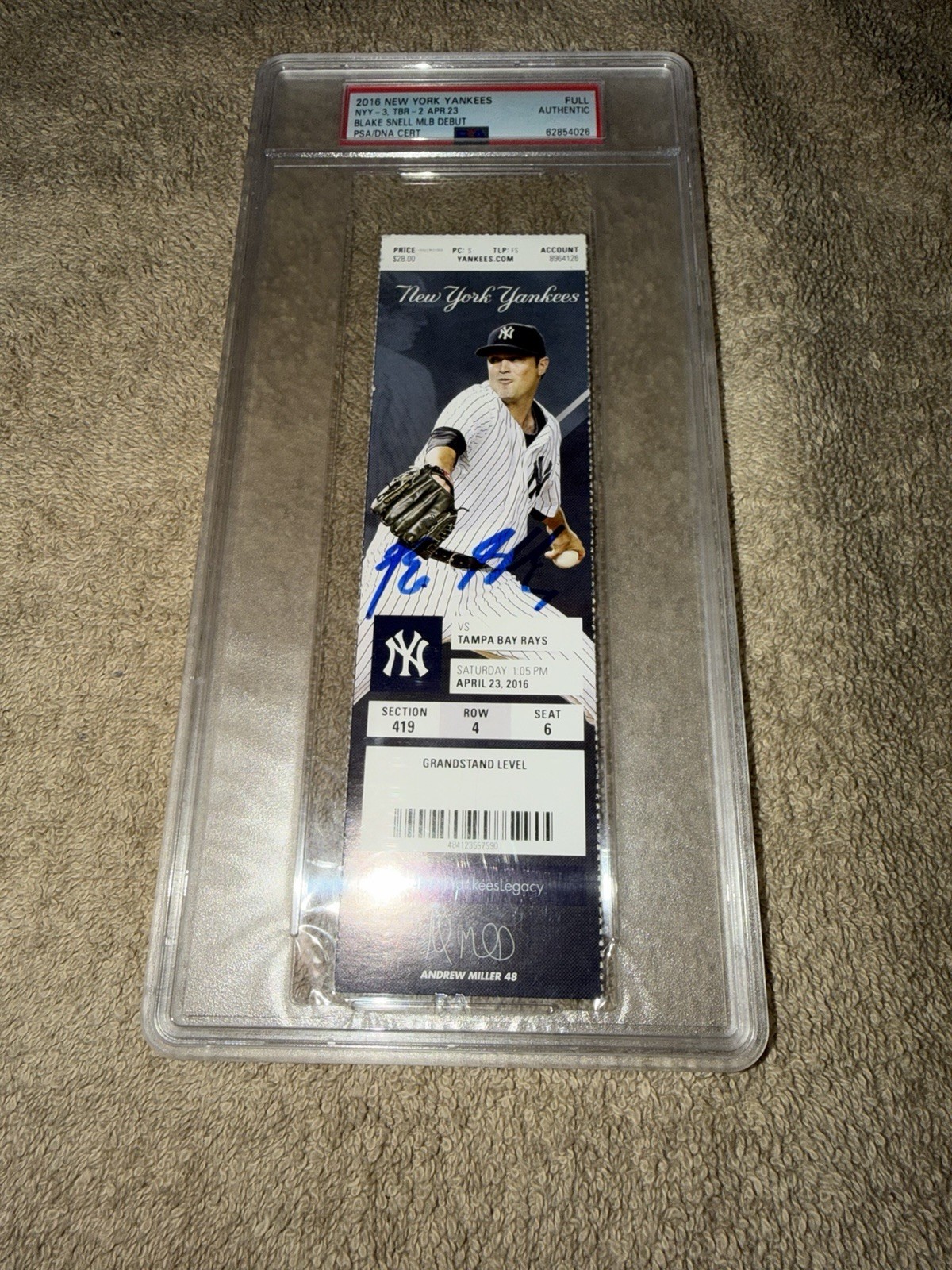 Blake Snell Signed Official MLB Debut Ticket 4/23/2016 Rays Dodgers PSA/DNA