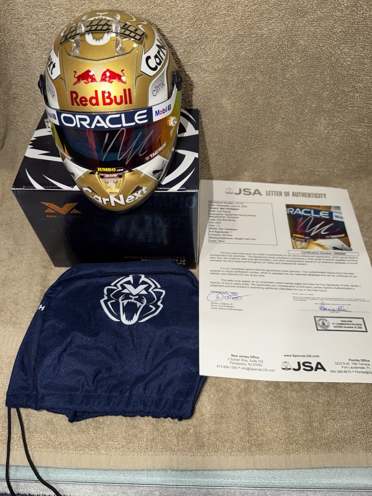 Max Verstappen Signed Official 2022 World Champion Mini Helmet RB 1:2 JSA Auth