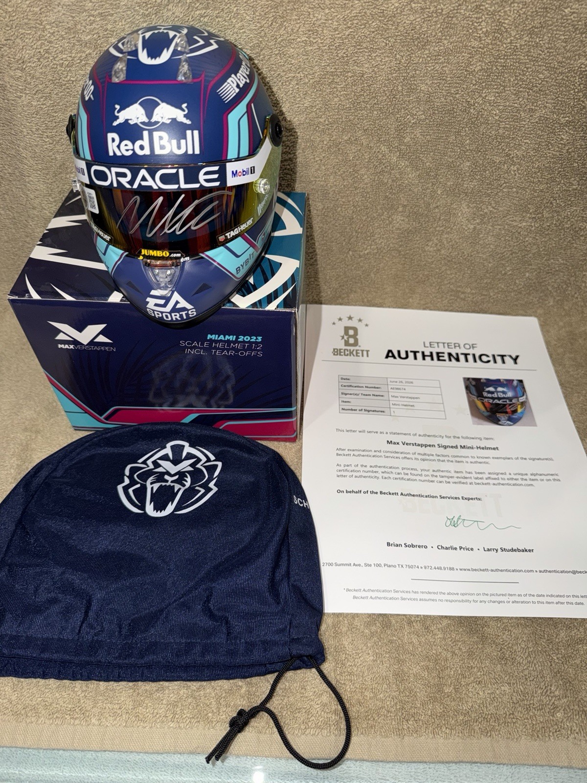 Max Verstappen Signed Official 2023 Miami GP Mini Helmet 1:2 Champ Beckett LOA