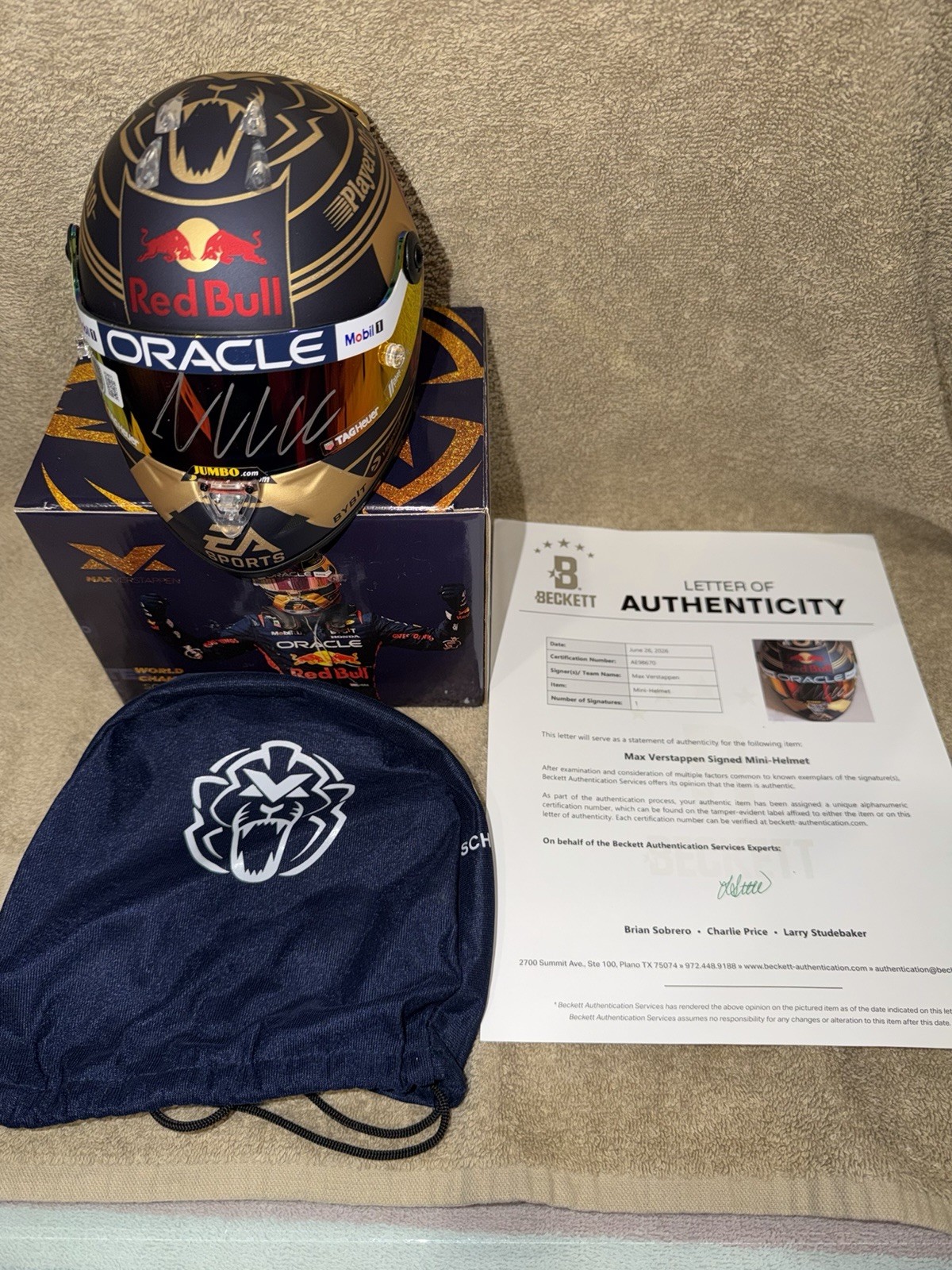 Max Verstappen Signed Official 2023 World Champion Mini Helmet 1:2 Beckett LOA