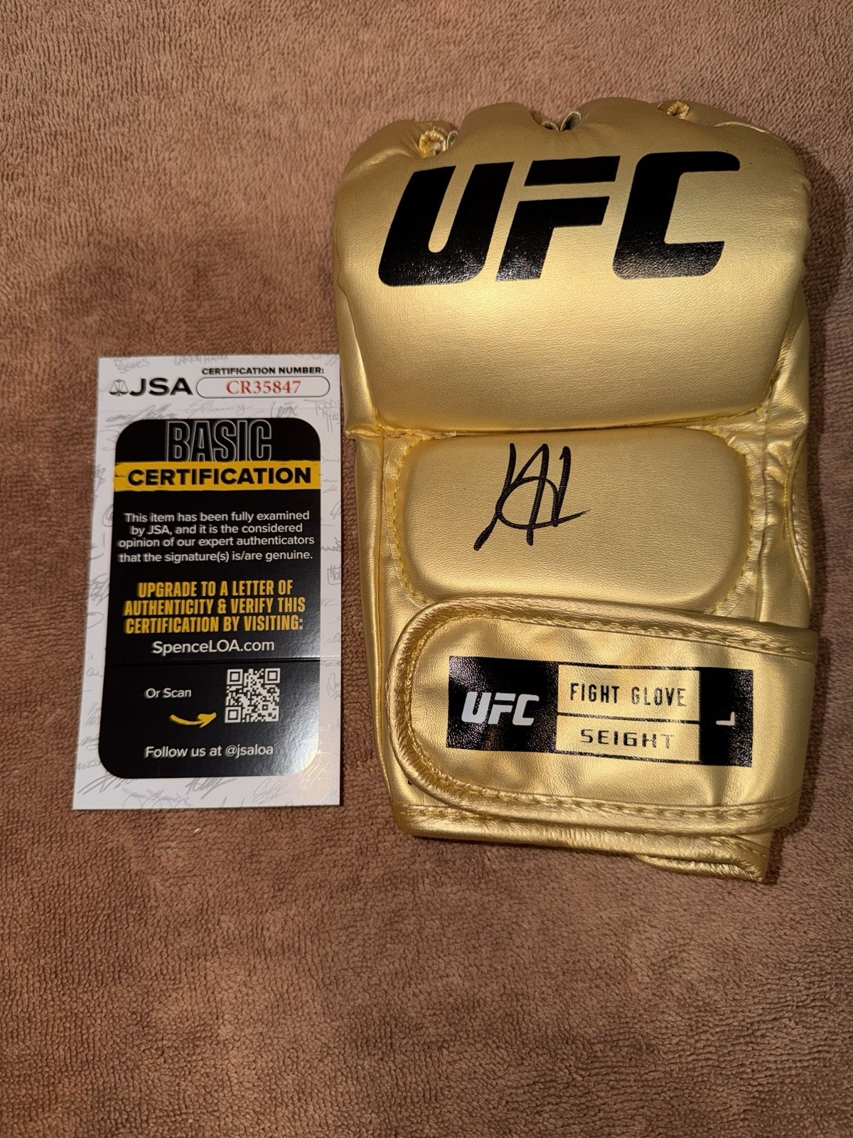 Josh Hokit Signed Gold UFC MMA Glove UFC Newest Superstar Champ JSA Auth