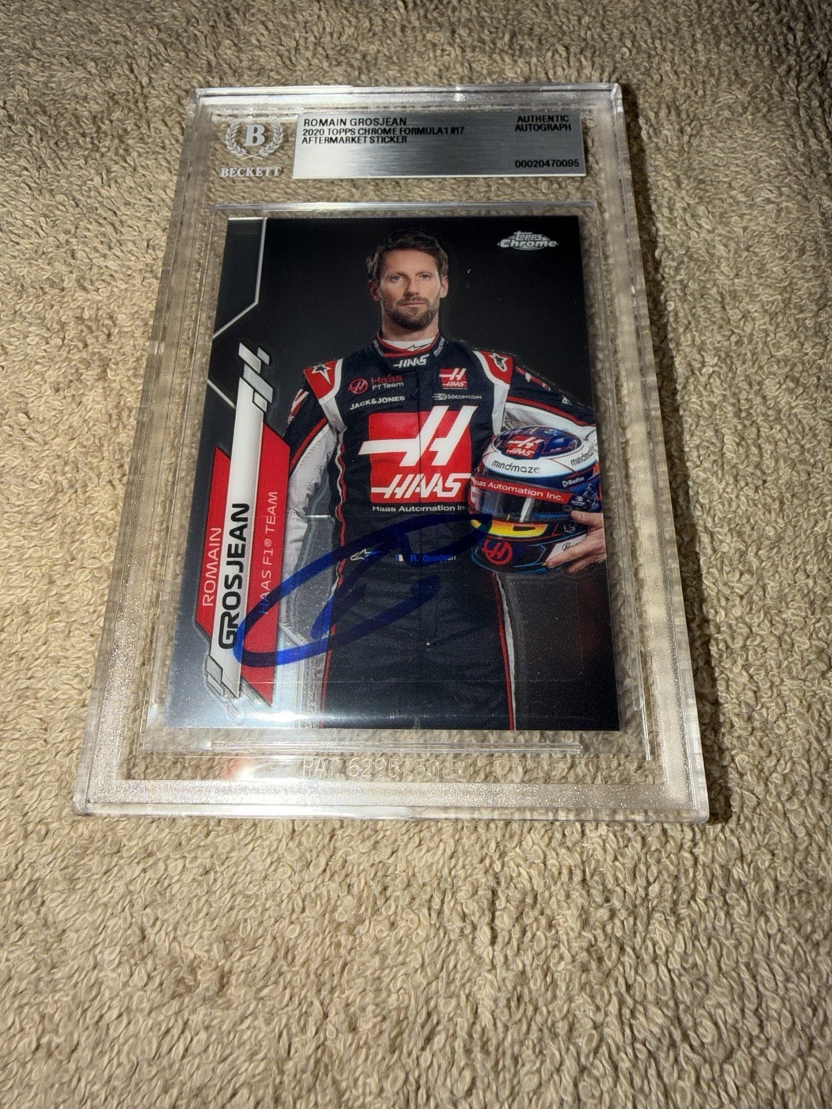 Romain Grosjean Signed 2020 Topps Chrome #17 Trading Card Formula 1 Beckett