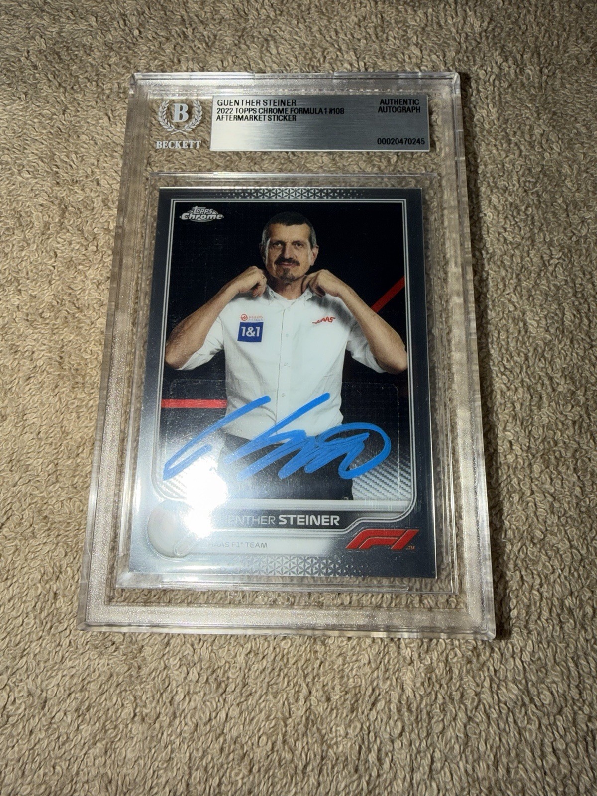 Guenther Steiner Signed 2022 Topps Chrome #108 Trading Card Formula 1 Beckett